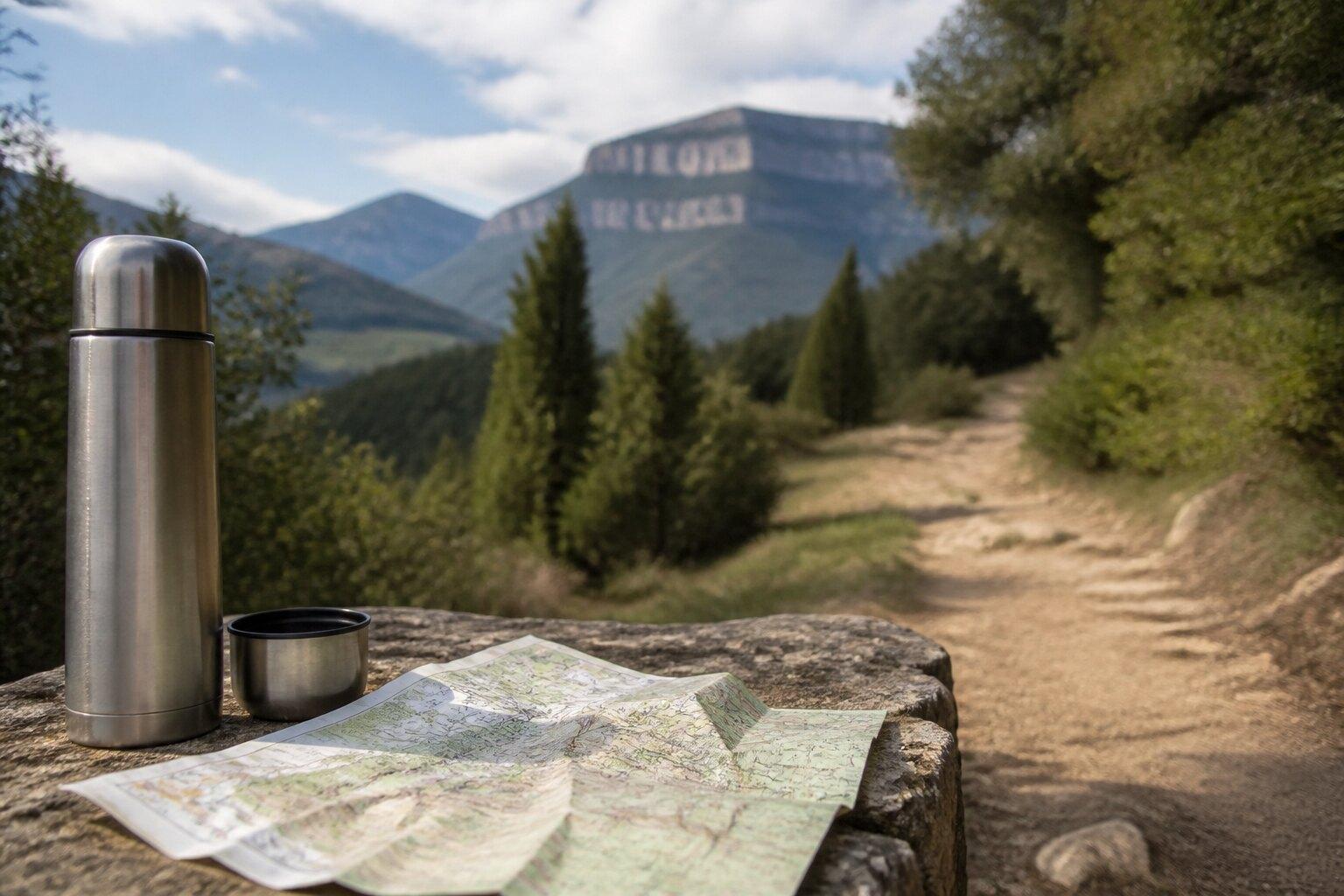 Paper map and thermos on a quiet Vall de Lord trail
